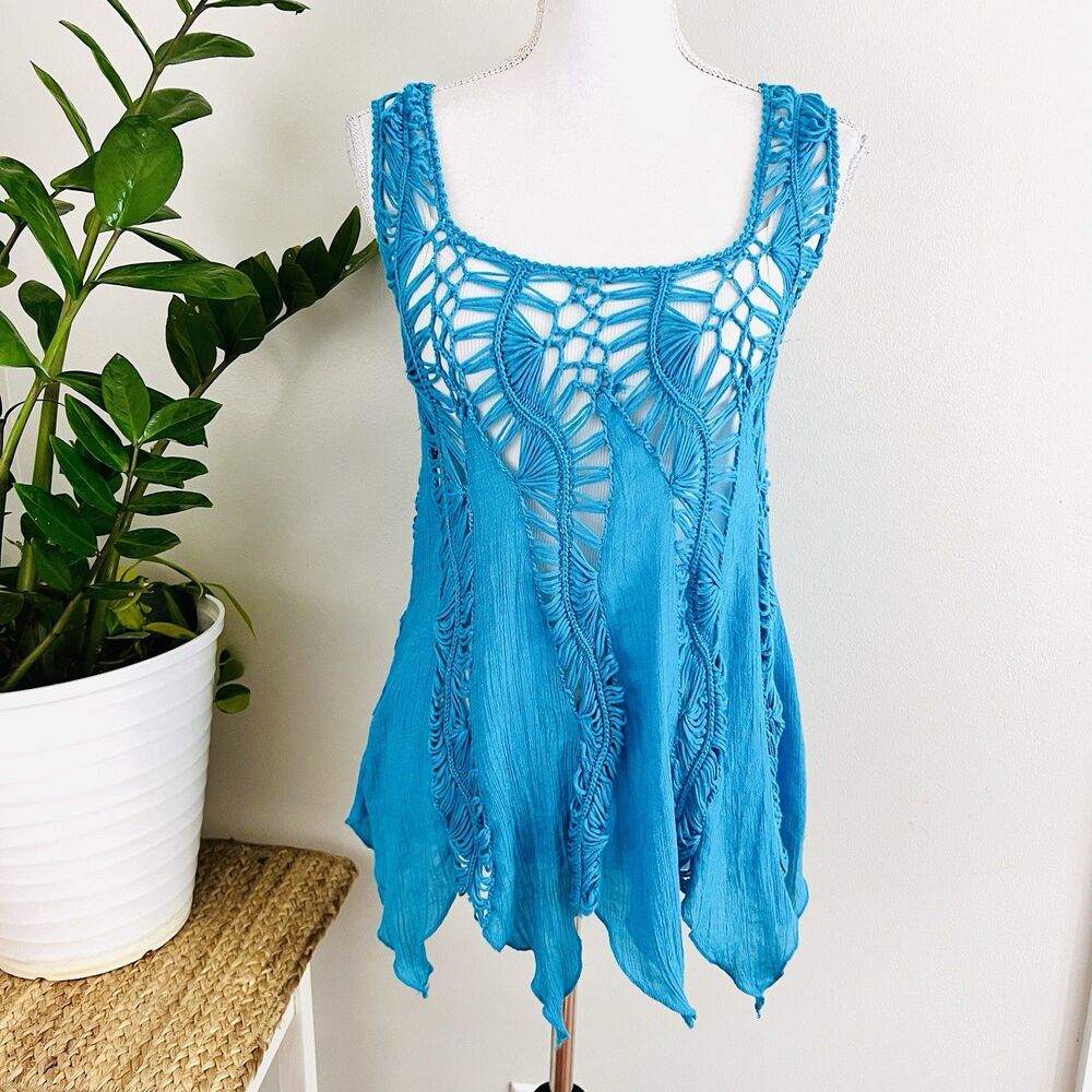 Scully Turquoise Blue Crochet Tank Top. Size M. EUC.